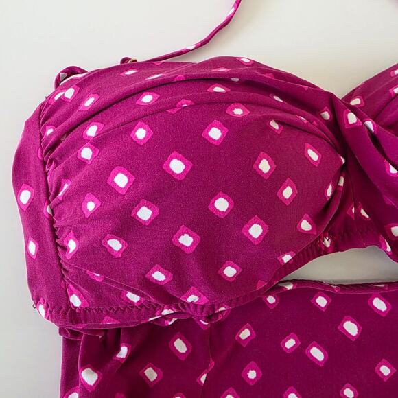 Ann Taylor LOFT Beach One Piece Swimsuit Size 14 Pink White Cutout Bandeau Adj - Picture 5 of 12